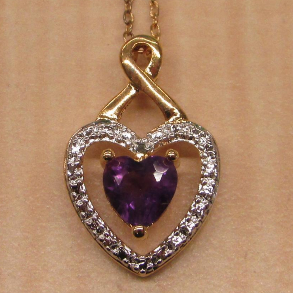 925 sterling silver gold purple heart necklace